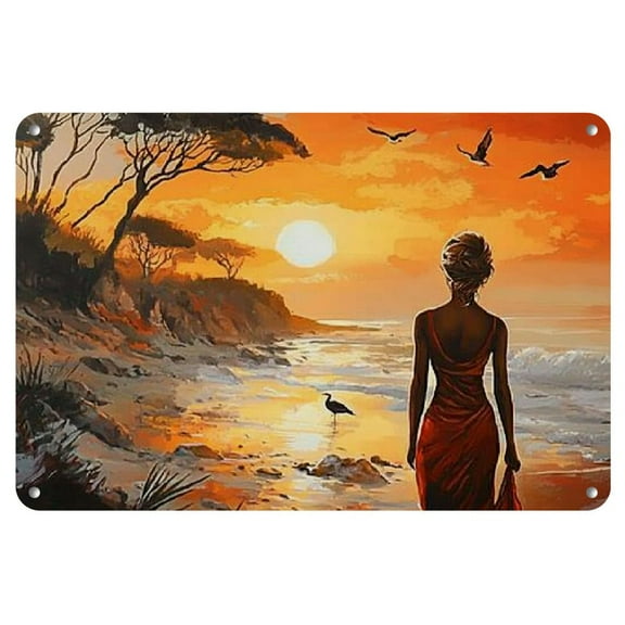 1pc 8x12inch Iron Vintage Sunset Landscape Metal Tin Sign - Wall Art Decor for Living Room, Bedroom, Home Decoration - Versatile Plaque for Christmas, Easter, Thanksgiving, St. Patrick'S Day