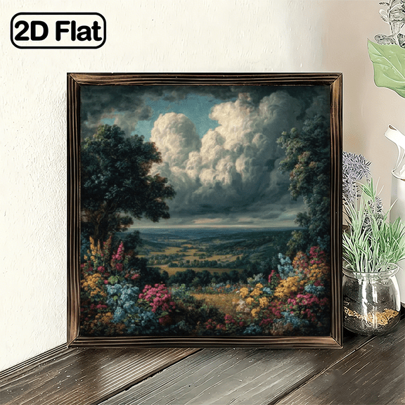 1pc 8x8 Inch Summer Wall Pediment with Wooden Frame - Vibrant Countryside Landscape Art Panel Suitable for Living Room, Kitchen, Square Framed Picture for Bathroom, Laundry - Ideal Mother