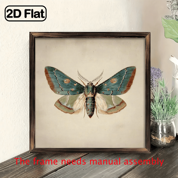 1pc 8x8 Inch Vintage Butterfly Wall Art - Realistic Green and Brown Insect Painting with Ornate Golden Edging, Nature-Inspired Home Decor for Bedroom, Living Room, New Home Gift, Includes Easy-Hang