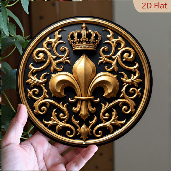 1pc 8x8 inchRound Wall Art, Ornate Crown Fleur-de-Lis Design, IndoorOutdoor Decor for Home, Cafe, Garden - Durable Metal Wreath Accent with Scrollwork Detailing, La