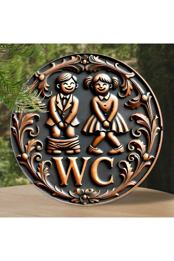 1pc, 8x8 inches Round Aluminum Sign, "WC" Restroom Art, Durable Metal Wall Decor for Home & Office, Ideal Gift for Living Room, Bar, Cafe, Indoor & Outdoor Use - Aluminium
