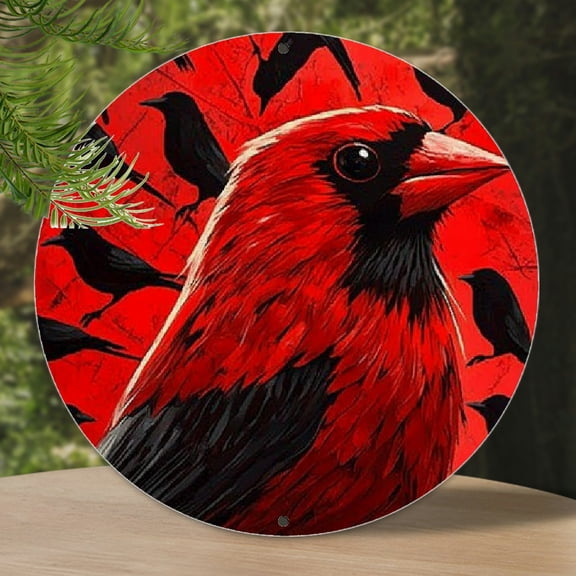 1pc 8x8inch Aluminum Metal Sign Red Cardinal Bird That Looks Aggressive For Home Decor, Wall Decor, Metal Wreath Sign, Door Decor