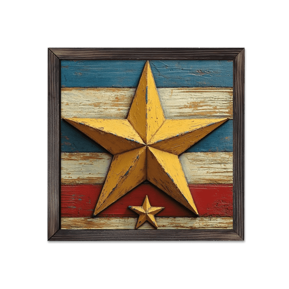 1pc 8x8inch Rustic Wooden Star Wall Art with American Flag Design Printing Framed Wall Art Decoration for Kitchen, Bathroom, Living Room, Bedroom Decor, Multipurpose Use, Art Deco St