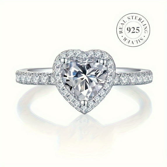 1pc 925 Silver 1ct Heart-shaped Moissanite Bead Decor Ring, Holiday Gift