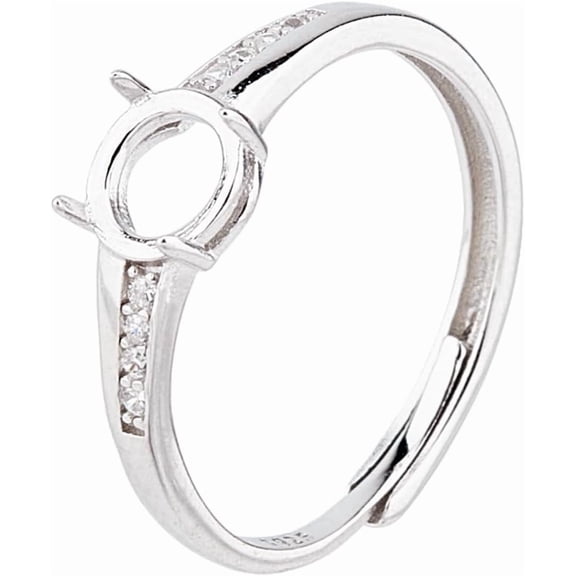 1pc 925 Sterling Silver Adjustable CZ Ring Base Blank 4 Claw Prong Ring Settings Platinum Finger Rings Components for DIY Rings Findings Jewelry Making Platinum