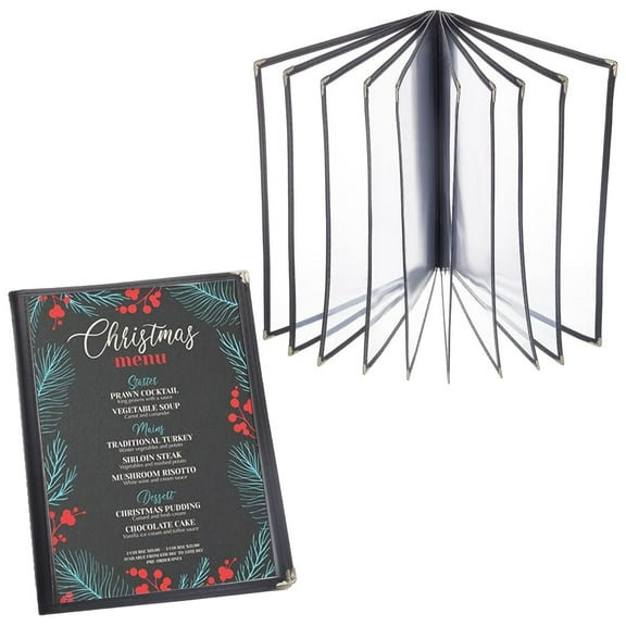 1pc A4 Plastic Menu Book Protector Rectangle with Imitation Leather Clear 318x240x17mm 10 pages