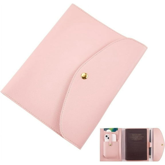 1pc A5 Leather Notebook Cover with Card Slots Waterproof Pink PU Envelope Folder Business Briefcase Envelope Folder Leather Portfolio Organizer for Notepad Phone Cards