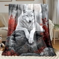 thumbnail image 1 of 1pc ALK Wolf Howling Full Moon Flannel Throw Blanket Lightweight Soft Warm Winter Bedspread for Sofa Bed Camping Outdoor Cabin RV Office Machine Washable, 1 of 10