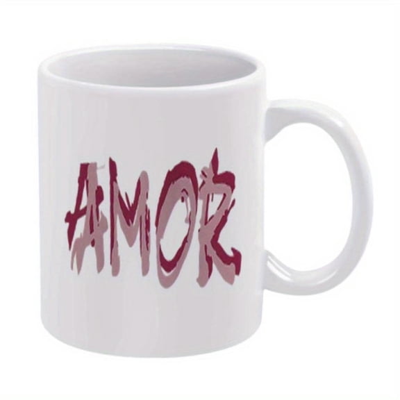 1pc AMOR Text Design 11oz Ceramic Mug Reusable Hand Wash Only Ideal Holiday Birthday Christmas and Summer Gifts Holiday Item Textured Mug Design Reusable Ceramic Mug