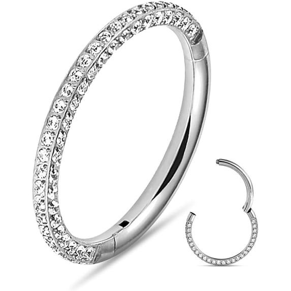 1pc ASTM F136 Titanium Septum Ring 16G/(8mm-10mm) Septum Jewelry,Triple Sided Micro CZ Nose Hoop Nose Rings Silver/Gold Cartilage Conch Helix Rook Hoop Earrings for women men
