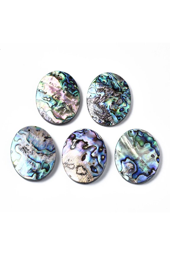 1pc Abalone Shell/Paua Shell Pendants with Freshwater Shell Oval 50x40x7~9mm Hole: 1.4mm