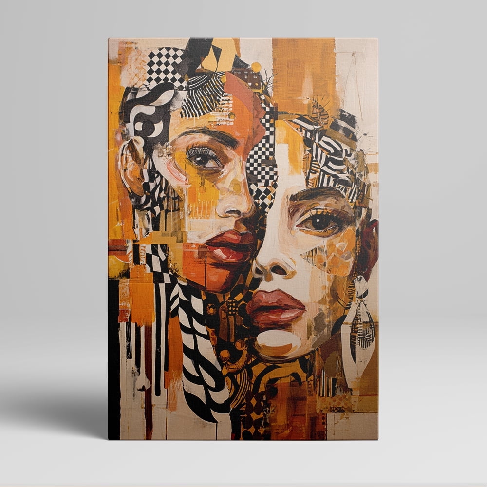 1pc Abstract Art Canvas Painting with Dual - Faced Female Portraits in ...