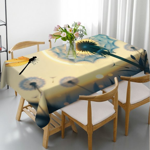 1pc Abstract Blue Dandelion Print Tablecloths rectangle , Holiday-Themed Design Machine-Made, Abstract Blue Dandelion