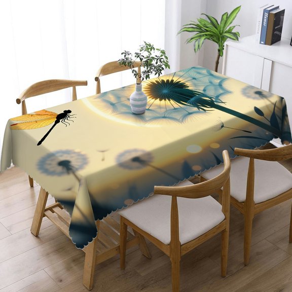 1pc Abstract Blue Dandelion Print Tablecloths rectangle , Polyester Tablecloths Holiday Party Tablecloth, Abstract Blue Dandelion