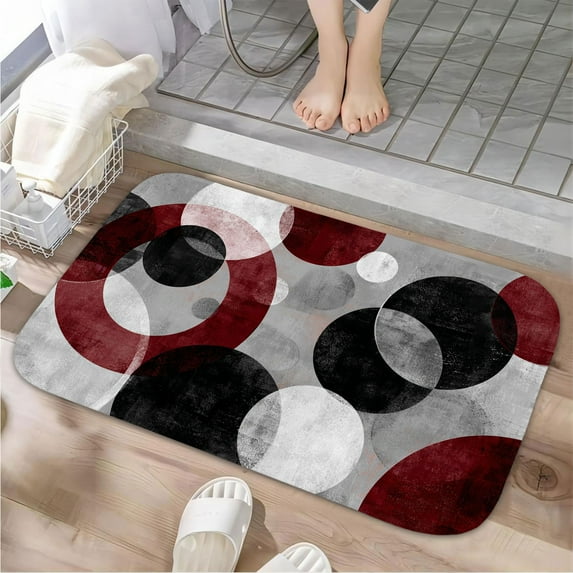 1pc Abstract Circles Composition Absorbent Non-Slip Bathroom Thickened Flannel Rug Decor,Soft,Quick Drying,Suitable For Indoor/outdoor Use,Bathrooms,Bedrooms,Kitchens,Terrace,Laundry Rooms,16"x24"