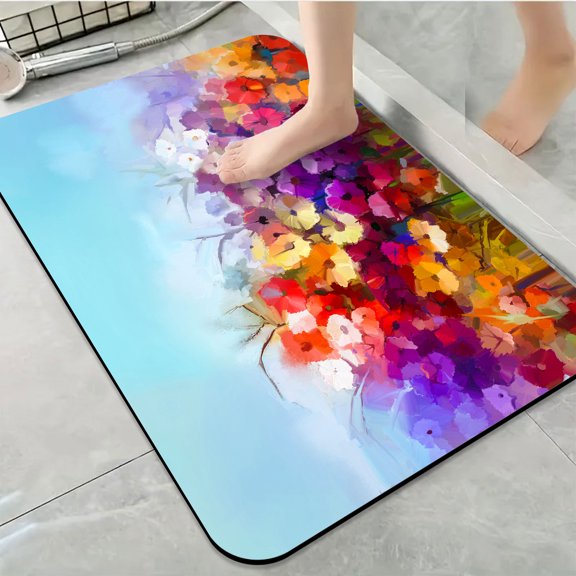 1pc Abstract Colorful Flower Field Bathroom Rug Bathroom Decor and Accessories- Durable,Anti Slip,And Quick Drying,Suitable For Indoor/outdoor Use - Perfect For Bathrooms,Bedrooms,Kitchens