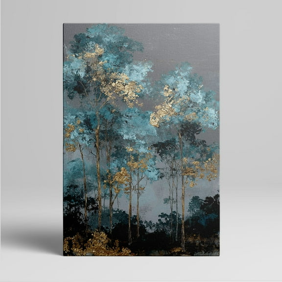 1pc Abstract Forest Canvas Wall Art with Teal and Gold Foliage, Framed Decor room hanging Wall Picture Decor for Home Gifts, living room, bathroom, bedroom, kitchen wall art decor canvas wall art