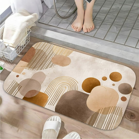 1pc Abstract Geometric Pattern Absorbent Non-Slip Bathroom Thickened Flannel Rug Decor,Soft,Quick Drying,Suitable For Indoor/outdoor Use,Bathrooms,Bedrooms,Kitchens,Terrace,Laundry Rooms,16"x24"