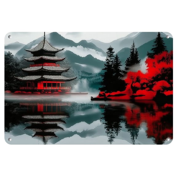 1pc, Abstract Japan Landscape Iron Wall Art, 8x12inch, High Color Accuracy, Fine Detail Processing, Durable Metal Sign for Home, Office, Bar, Club, Restaurant Decor