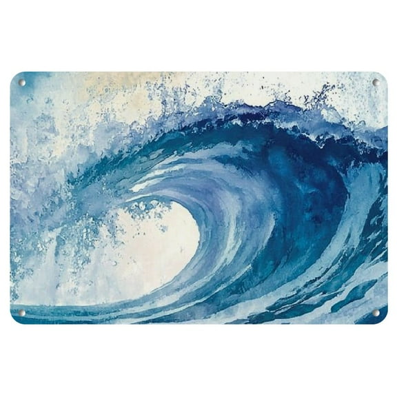 1pc Abstract Ocean Wave Iron Art Print - Frameless 12x8 Inch, Vibrant Blue & White Watercolor Painting, Durable Metal Wall Decor, 2D, Perfect for Room Decor