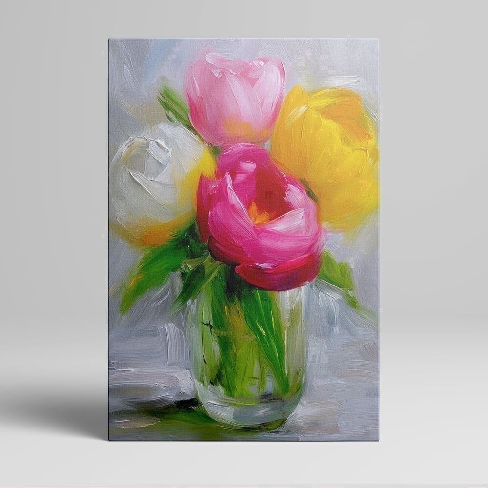 Topbout Art Abstract Painting Style Tulips in a Glass Vase 28 in x 40 in Framed Painting Canvas Art Prints