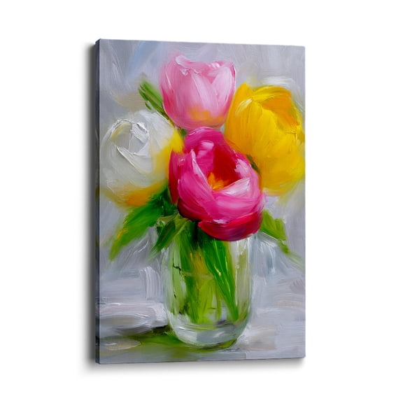 Topbout Art Abstract Painting Style Tulips in a Glass Vase 12 in x 18 in Framed Painting Canvas Art Prints