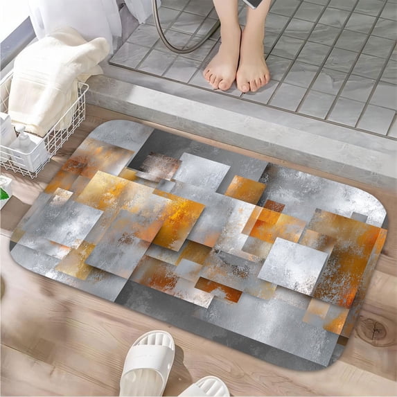 1pc Abstract Square Composition Absorbent Non-Slip Bathroom Thickened Flannel Rug Decor,Soft,Quick Drying,Suitable For Indoor/outdoor Use,Bathrooms,Bedrooms,Kitchens,Terrace,Laundry Rooms,16"x24"