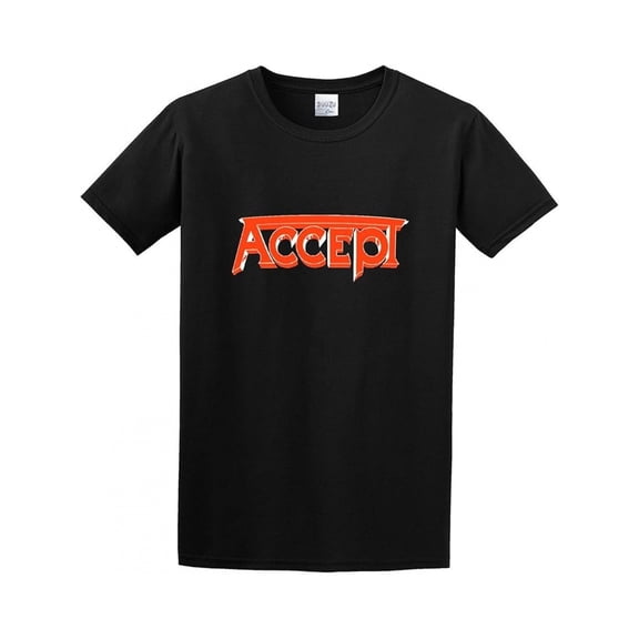 1pc Accept Band Logo Men's T-Shirt - 100% Cotton 180gsm Crew Neck Short Sleeve, Bold Orange Graphic Print, Regular Fit Casual Tee for Casual Attire & All-Season Comfort