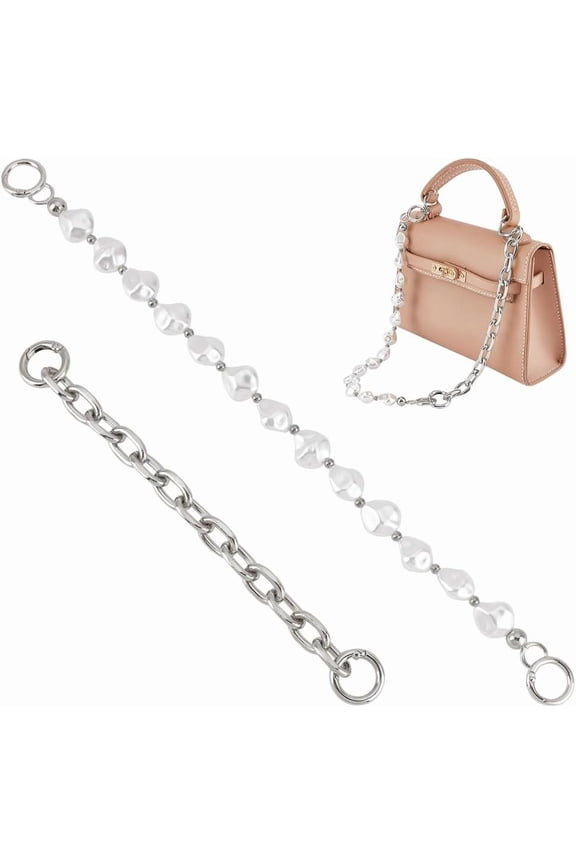1pc Acrylic Bead Bag Handle 1pc Aluminium Bag Extender Chain 14.5" Resin Purse Handle 8.5" Metal Bag Strap Extender Shoulder Strap Extension Decoration Chain DIY Bag Accessory Platinum Ring for DIY