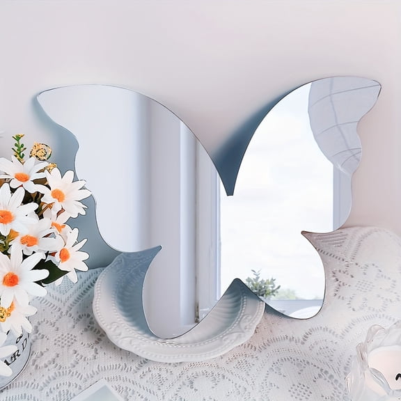 1pc Acrylic Butterfly Mirror Sticker, Glitter Self-Adhesive Reusable Wall Decor, Contemporary Irregular Shape for Living Room, Office, Bedroom, Plastic Surface, Glossy Finish, Insects Theme
