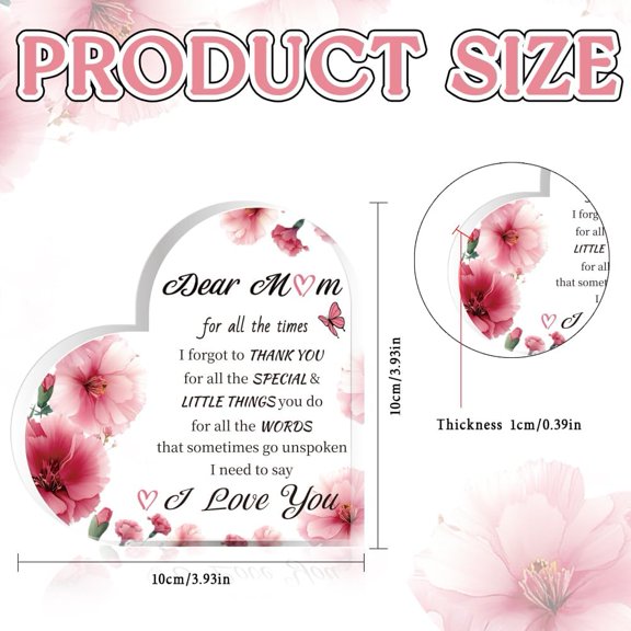 1pc Acrylic Decoration for Home Living Room and Bedroom Heart with Word Flower 100x100x10mm