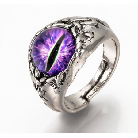 1pc Adjustable Alloy Finger Rings with Glass Wide Band Rings Chunky Rings Dragon Eye Blue Violet Size 10 19.5mm