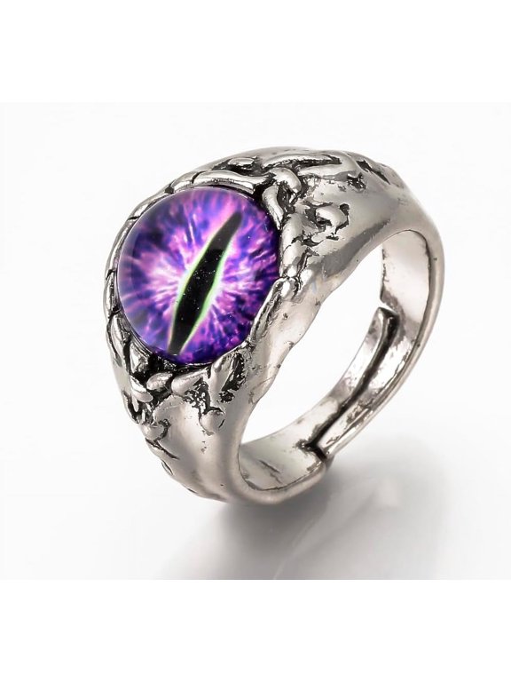 1pc Adjustable Alloy Finger Rings with Glass Wide Band Rings Chunky Rings Dragon Eye Blue Violet Size 10 19.5mm