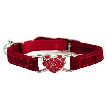 1pc Adjustable Cat Heart Collar Cat Neck Chain with Rhinestone Decor and Bell for Cat Kitten Pet (Red)