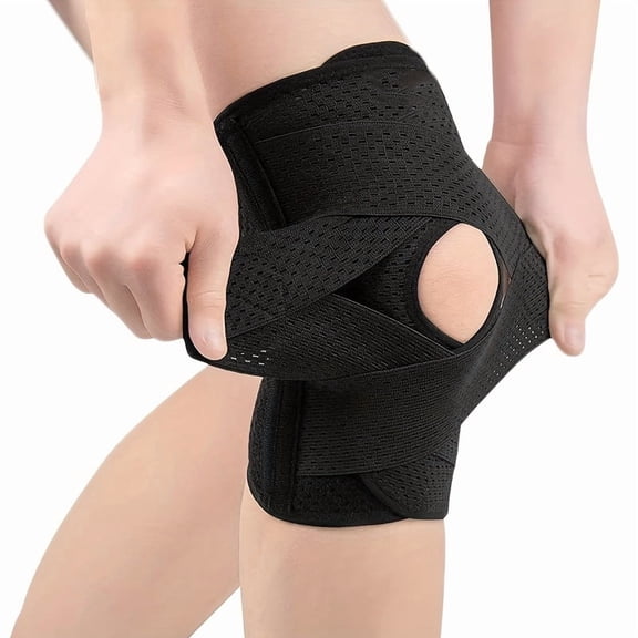 1pc Adjustable Compression Knee Brace with V-Shaped Cross Strap 4 Spring Side Stabilizers Breathable Knee Support for Stability