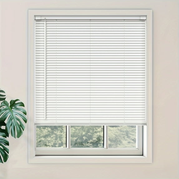 1pc Adjustable Cordless Vinyl Mini Blinds For Windows, Classic Style, Light Filtering Shades, No Tools-No Drill Installation (20-48 Inch Widths, 36 To 72 Inch Heights)