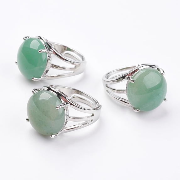 1pc Adjustable Green Aventurine Finger Rings with Brass Findings Size 7 1/4(17.5mm) : 16mm