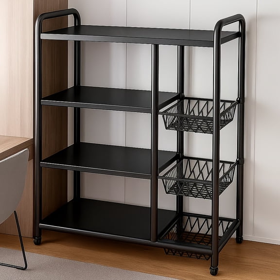 1pc Adjustable Kitchen Storage Rack - Tall Mobile Organizer with Locking Wheels, Space-Saving Stainless Steel Shelves for Kitchen & Pantry. Sturdy, Durable & Versatile Storage Shelving Unit.