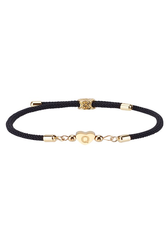 1pc Adjustable Nylon Cord Bracelets for Women Men with 304 Stainless Steel + Brass Heart with Letter Jewelry Lead Free & Nickel Free & Cadmium Free Letter Q