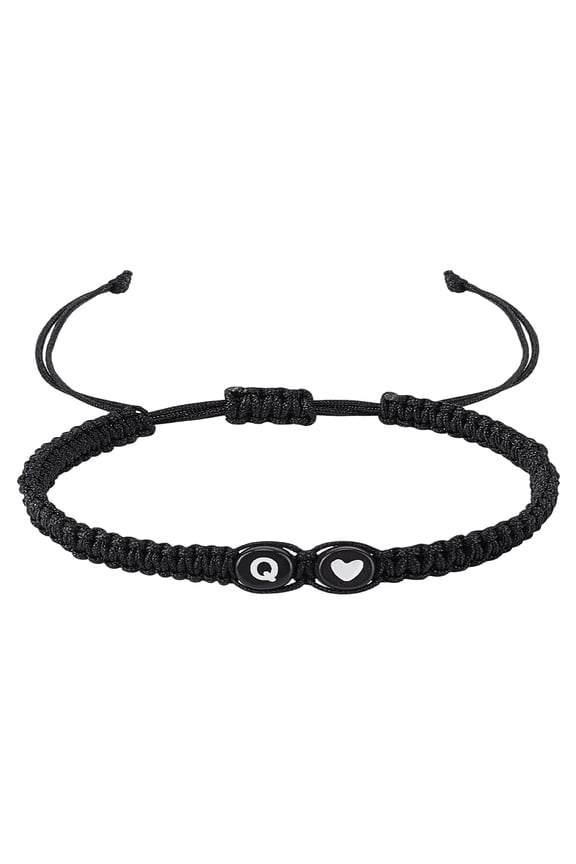 1pc Adjustable Nylon Cord Bracelets for Women Men with Plastic Beads with Letter/Heart Jewelry Lead Free Free Letter Q Beads: 7x3.5mm