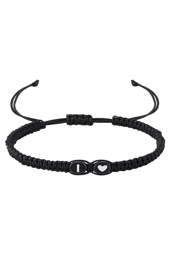 1pc Adjustable Nylon Cord Bracelets for Women Men with Plastic Beads with Letter/Heart Jewelry Lead Free & Nickel Free & Cadmium Free Letter I