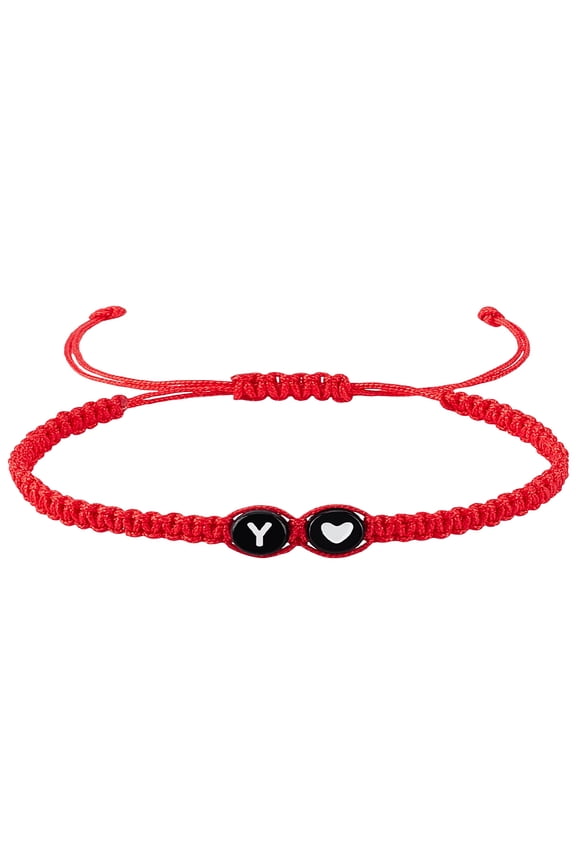 1pc Adjustable Nylon Cord Bracelets for Women Men with Plastic Beads with Letter/Heart Jewelry Lead Free & Nickel Free & Cadmium Free Letter Y