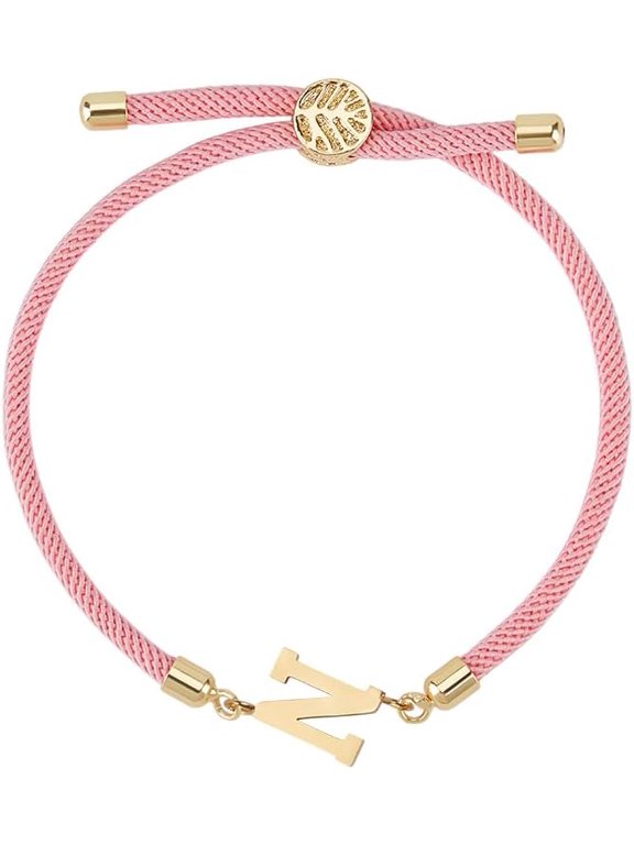 1pc Adjustable Nylon Cord Slider Bracelets for Women with Golden Brass Accessories & 304 Stainless Steel Letter Jewelry Lead Free