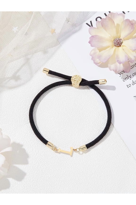 1pc Adjustable Nylon Cord Slider Bracelets for Women with Golden Brass Jewelry Accessories & 304 Stainless Steel Letter
