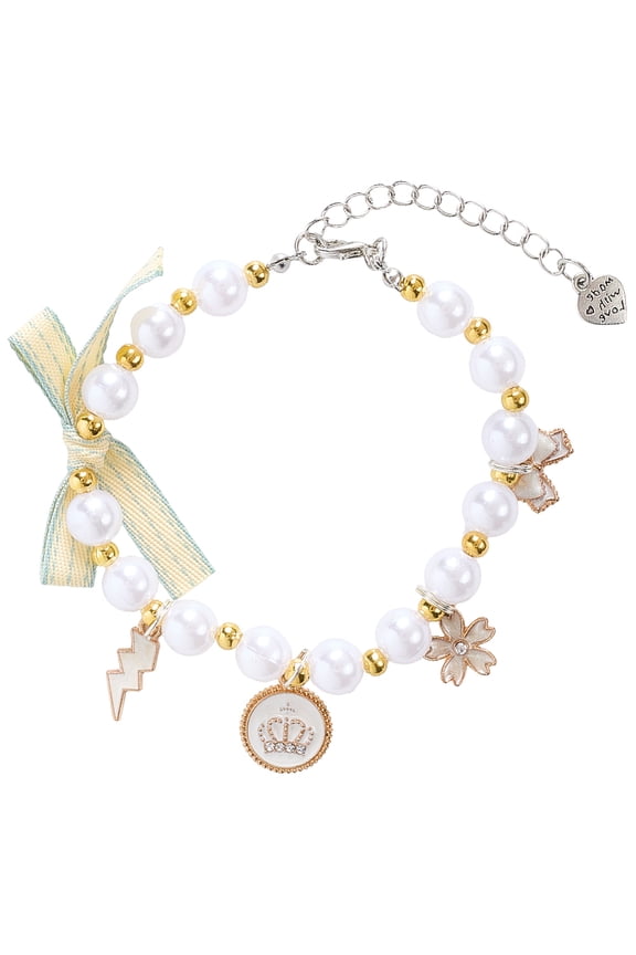 1pc Adjustable Plastic Imitation Pearls Beads Pet Collars Necklaces Alloy Enamel Charms Cat Dog Choker Necklace White 226mm