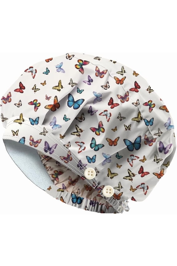 1pc Adjustable Printed Bouffant Hats Working Caps for Women Men with Button Butterfly Inner Diameter: 400~600mm