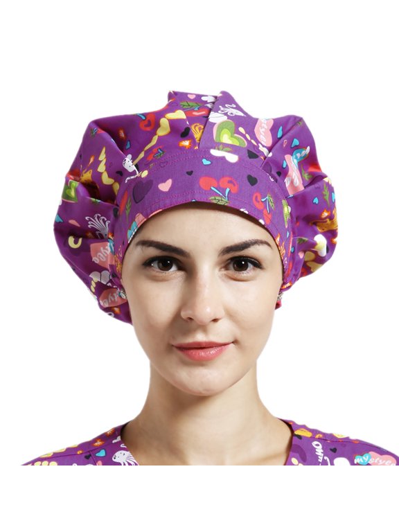 1pc Adjustable Scrub Cap, Bouffant Working Hat with Sweatband & Elastic Buckles-Fuchsia