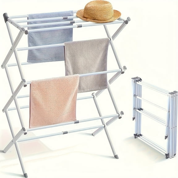 1pc Adjustable Telescopic Clothes Drying Rack, 3-Tier Foldable Metal Laundry Rack with Space-Saving Design for Indoor/Outdoor Use - Sturdy Durable for Apartments, Dorms, Families, Laundry Drying Rack