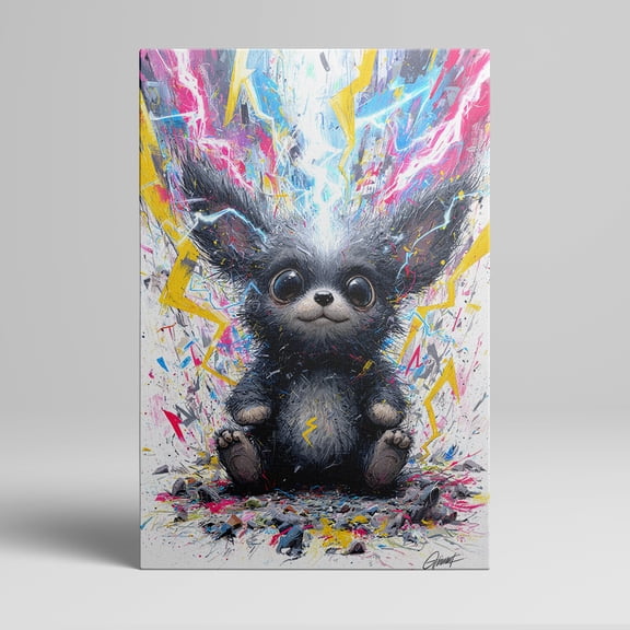 1pc Adorable Cartoon - Style Furry Creature with Big Ears and Lightning - Bolt Accents Canvas Wall Art, framed Decor room hanging Wall Picture Decor for Home Gifts, living room, bathroom, bedroom