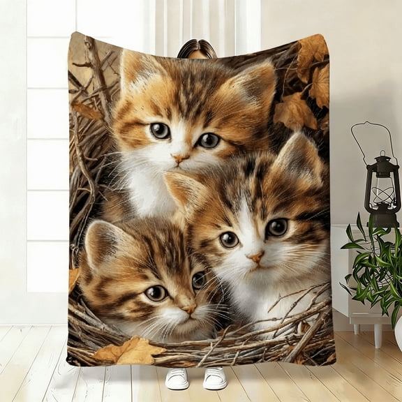 1pc of Adorable Cat-Themed Personalized Portable Blanket - a Lightweight Bedding Option Perfect for Travel, Camping, Living Rooms, Offices, Sofas, Chairs, And Beds - Made from Soft And Warm